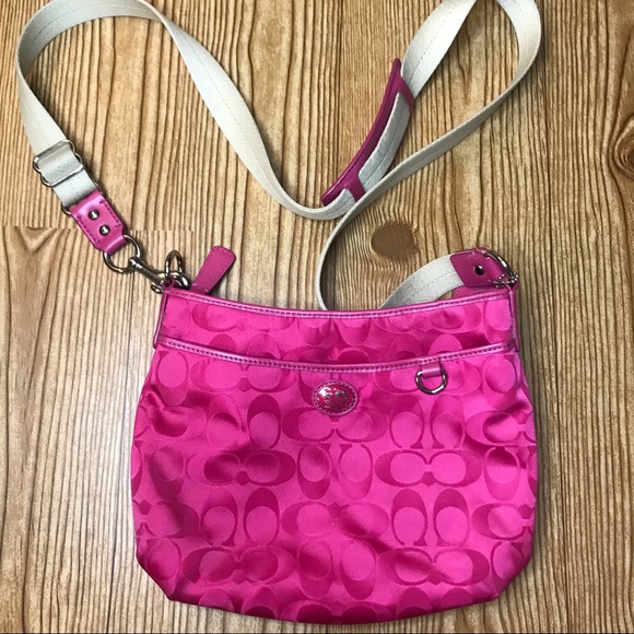 Coach Handbags - Coach Hot Pink Monogram Canvas Crossbody Bag